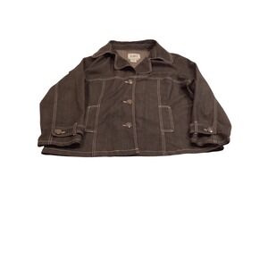 AMI Womens 2X Brown Denim Jacket Contrast Stitch Button Front Stretch Utility